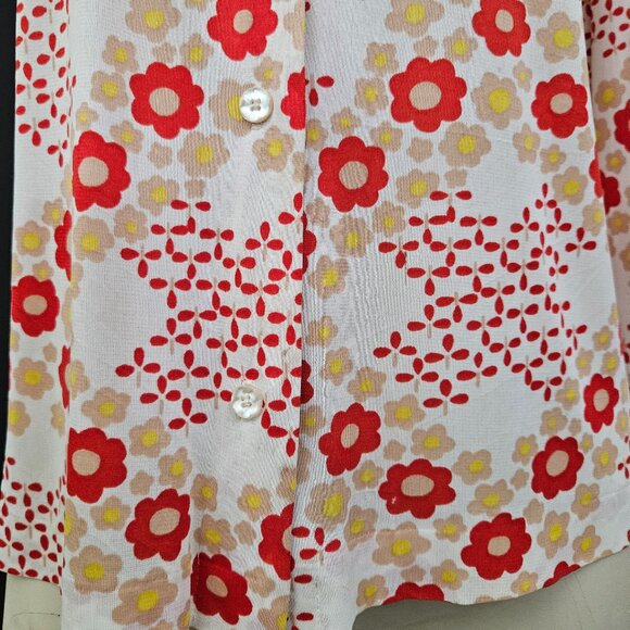 70s Shapely Flower Power Dagger Collar Long Sleeve Button Down Shirt - Picture 5 of 15